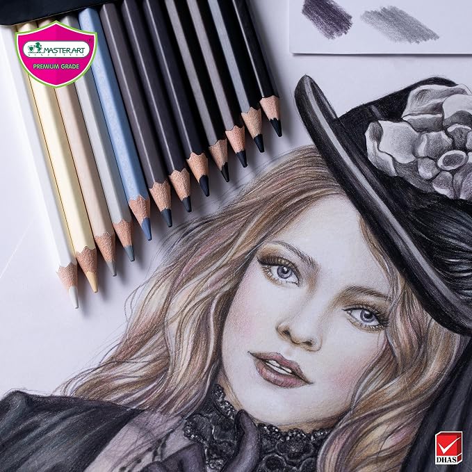 MASTERART Greyscale Colored Pencils 12 Colors for Kids and Adults Coloring