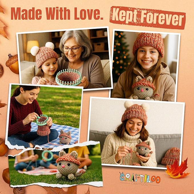 Knitting Kit for Kids - Beginner Loom Knitting Kit to Make a Hat & Cat