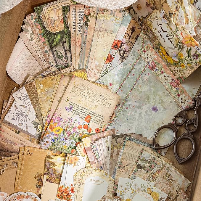400 Sheets Floral Scrapbook Paper, 4 Packs Junk Journal Scrapbooking Supplies for Journaling, Scrapbooking Embellishments, Planner, Card Making, Collage
