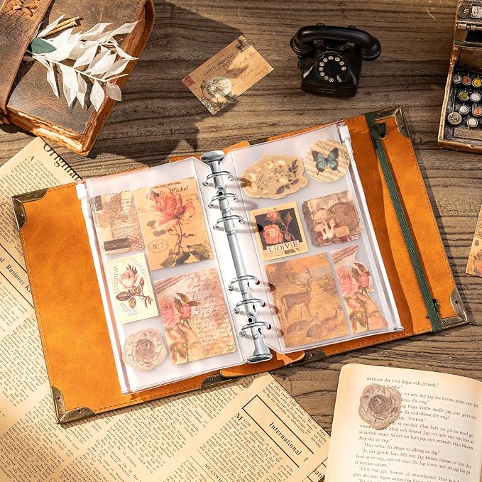 Ovesmusl PU Leather A6 Binder 6 Ring Mini Journal Cover Binder 5.5”x7.5”
