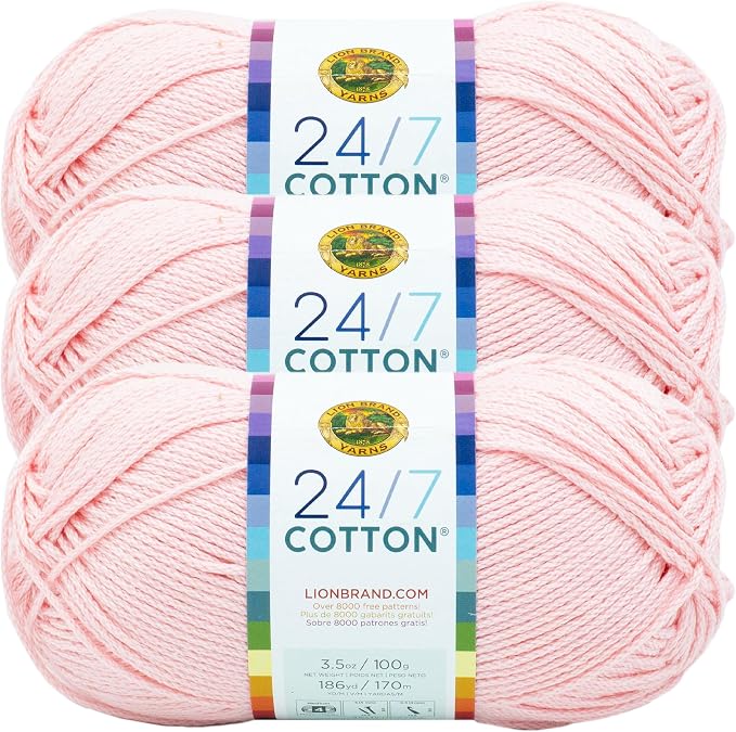 Lion Brand 24/7 Cotton Yarn, Yarn for Knitting, Crocheting, and Crafts, Pink Lemonade, 3 Pack