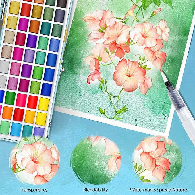 Caliart 100 Colors Watercolor Paint Set, Portable Art Supplies Palette Kit | Travel Metallic Water Color Paints, Art Coloring Painting Gifts for Adults Professionals Beginners Artists