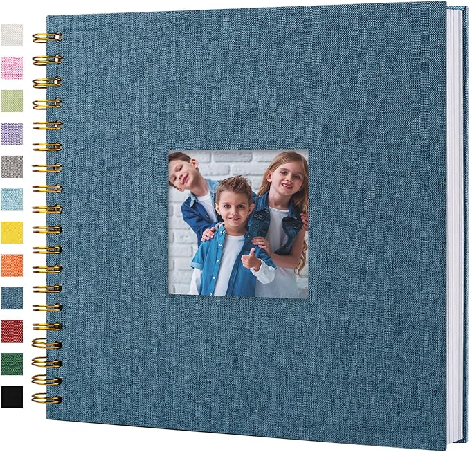 Scrapbook Photo Album Linen Cover, 10 x 10 Inch Hardcover Kraft White Pages Memory Book, for Travel Wedding Guest Book Christmas Baby Shower (40 Sheets/ 80 Pages,Blue) | Navy Hardcover Kraft White Pages Memory Book, for Travel Wedding Guest Book Christ...