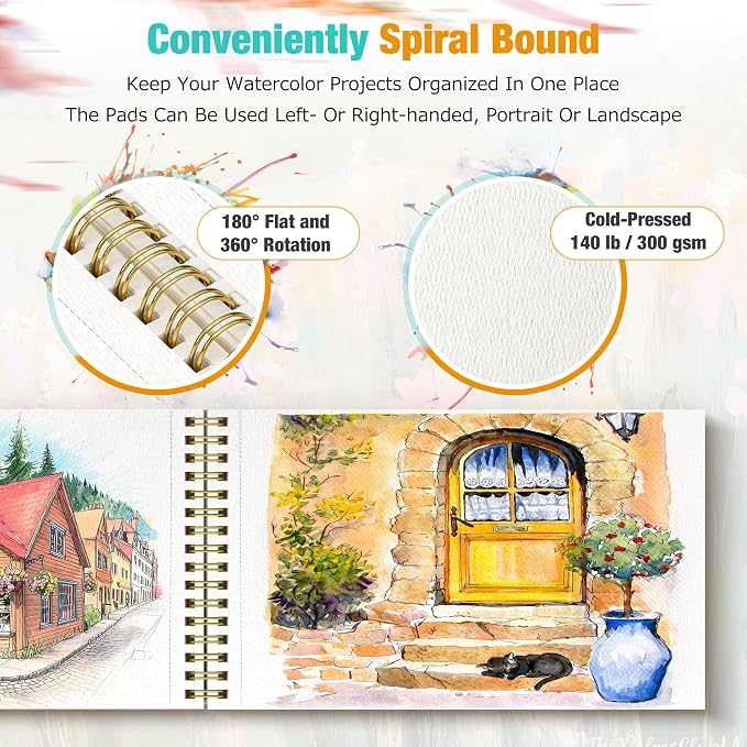 Creazic 30 Sheets Watercolor Sketchbook, 5.5" x 8.5" Spiral Watercolor Pad