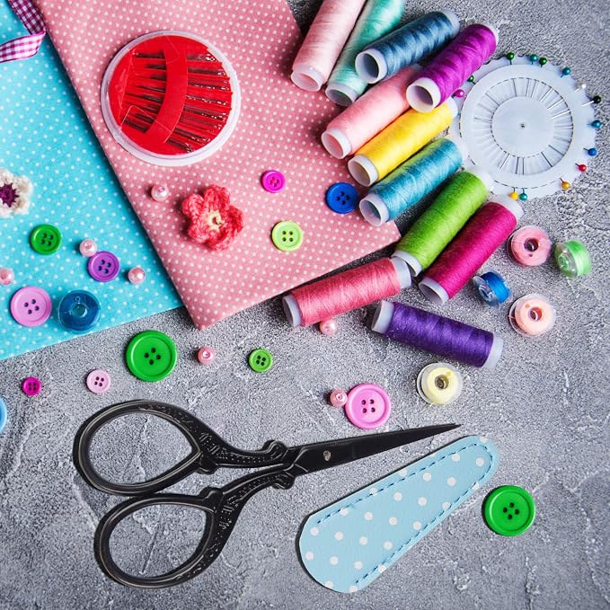 3.6inch Small Embroidery Scissors Sewing Crochet Cross Stitch | Knitting Scissors Sharp Craft Scissor with Leather Scissor Cover for Needlework Manual Sewing Handicrafts Tool
