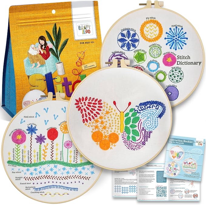 Butterfly Embroidery Kit for Beginners - Stamped Cross Stitch, Adults