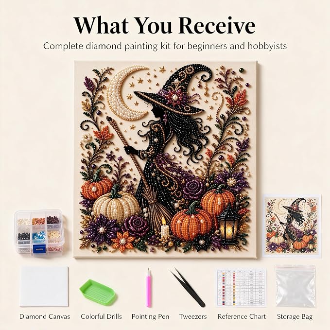 Halloween Ghost Pearl Diamond Art DIY Kit 3D Diamond Painting (Witch)