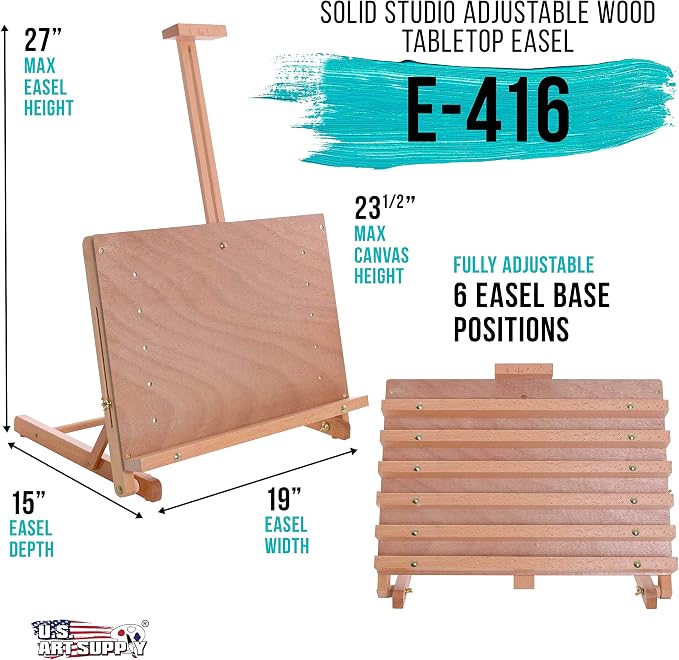 U.S. Art Supply Solid Wooden Tabletop Easel - Artist Studio Desktop