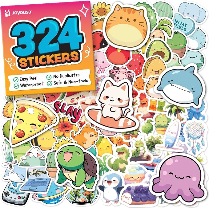 Cute Stickers for Kids Classroom Decor - 324pc Kawaii Water Bottle Stickers for Teens - Waterproof Vinyl Teacher Reward Stickers for Water Bottles - Back to School Supplies - Classroom Must Haves