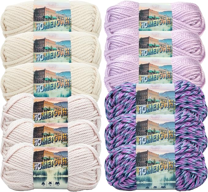 Lion Brand Yarn, Hometown Super Bulky Yarn, Baby Girl Pack, 12 Skeins