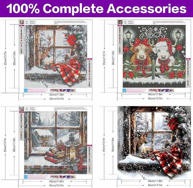Christmas Diamond Art Kits for Adults, 3 Packs Diamond Art Painting Kits