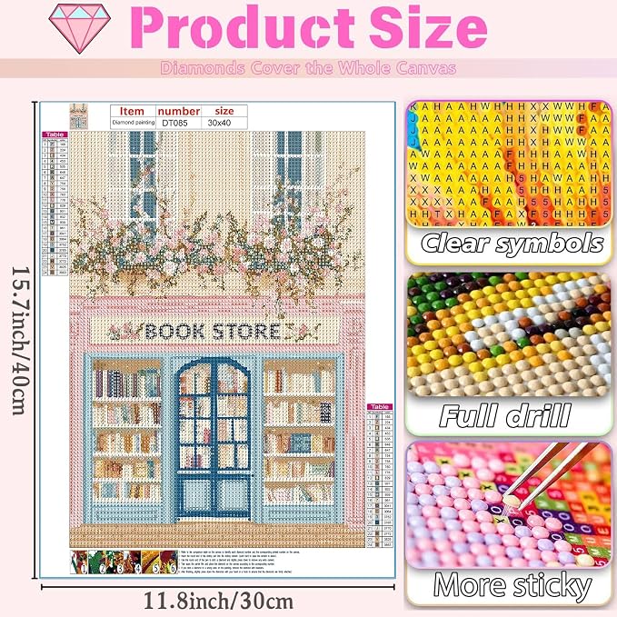 DAZZLEDOTS Diamond Art Kits for Adults Pink Book Shop Diamond Painting Kits