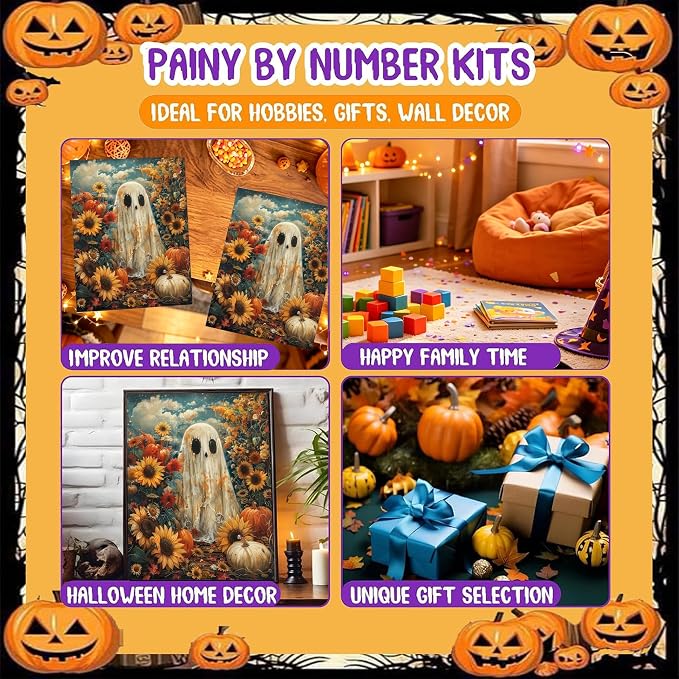 Paint by Numbers for Adults Ghosts, Halloween Paint by Number on Canvas