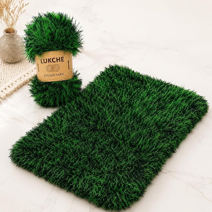 Eyelash Fun Fur Yarn Premium 100% Polyester 164 Yds (150 Mt), 3.53 Oz (100 Gr) Colorful Crochet Yarn Dıy Hand Knitting. (Black-Green, 3 Skein)