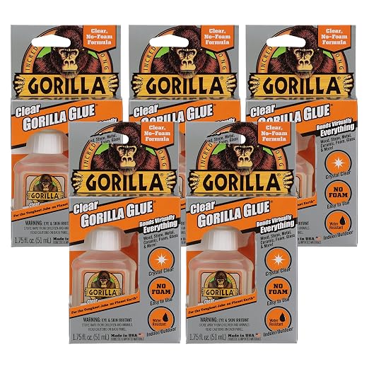 Gorilla Clear Glue, 1.75 Ounce Bottle (Pack of 5) - Crystal Clear, All Purpose, and Water Resistant