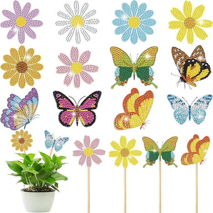Vcekract 12PCS Butterfly Flower Diamond Art Kits for Adults, Garden Decor
