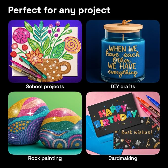 ARTISTRO 12 Glitter Paint Pens for Glass Marking - Extra-Fine Tip