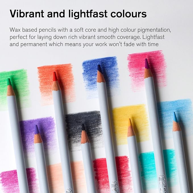 Winsor & Newton Studio Collection, Color Pencils, Set of 24 | Rich, Vibrant Color, Thick-Core Pencils, Soft Smooth Texture, Easy Blending, Stylish Metal Tin Included, High Quality Lead