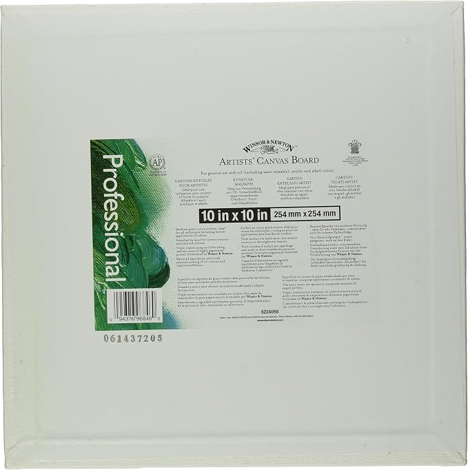 Winsor & Newton Artist's Canvas Board, 10" x 10" | For Use with Oil, Acrylic & Alkyd Color, Medium Grain Cotton Surface, Ideal for All Techniques, Stretched By Hand