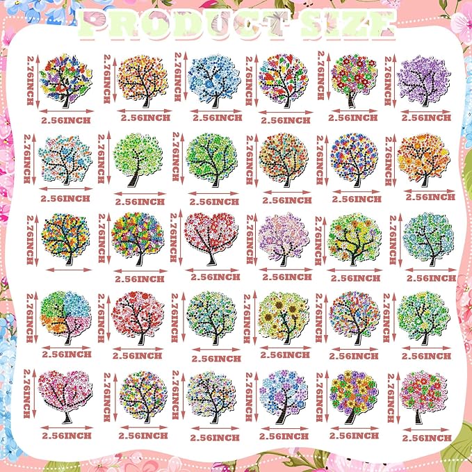 Remuuly 30 Pcs Tree of Life Diamond Painting Magnets Diamond Art Magnets | Diamond Art Kit for Adults, Refrigerator Magnet, 5D Rhinestone Fridge Magnetic Sticker, Diamond Club Gift, Beginner DIY Craft
