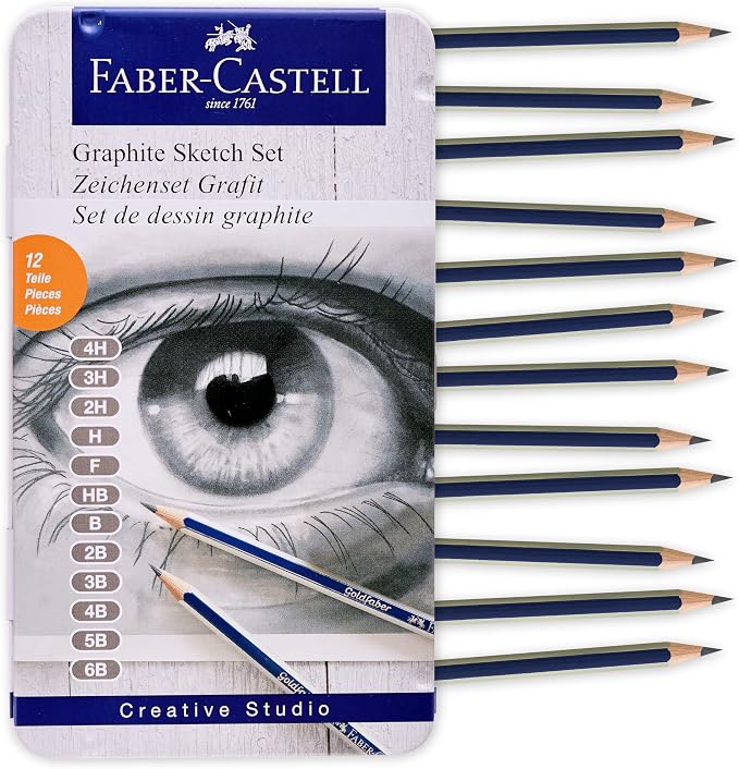 Faber-Castell Graphite Pencils Drawing Set | Back to School Art Supplies | 12 Art Pencils for Sketching (4H, 3H, 2H, H, F, HB, B, 2B, 3B, 4B, 5B, and 6B), Shading Kit