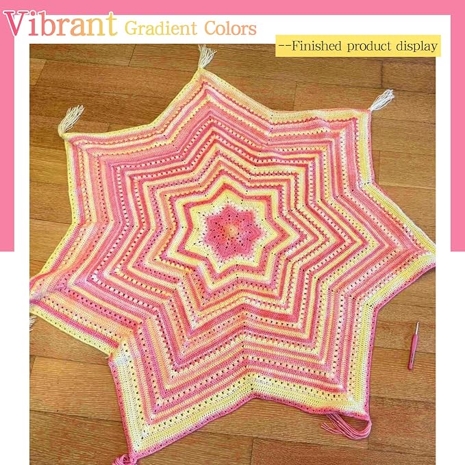 Katech Ombre Yarn for Crocheting & Knitting-Fairyland Gradient Cake Yarn | 4x100g 60% Cotton 30% Acrylic 11% Wool-Multicolor Soft Cotton Crochet Yarn for Scarves, Shawls, Blankets and Garments(Q)