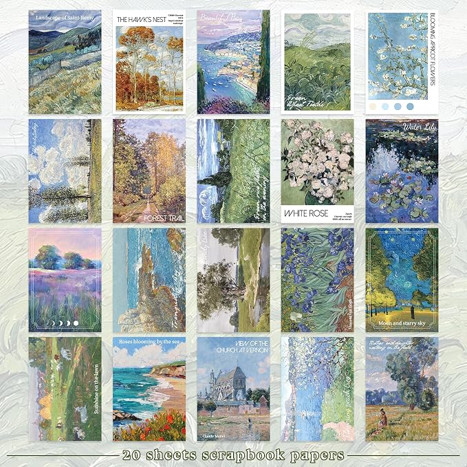 PRSTINCOL Oil Painting Sticker Book, 52 Sheets 500+ Scrapbook Stickers, Vintage Oil Painting Aesthetics Stickers for Adults and Teens, Junk Journal Supplies for Scrapbooking Journaling DIY