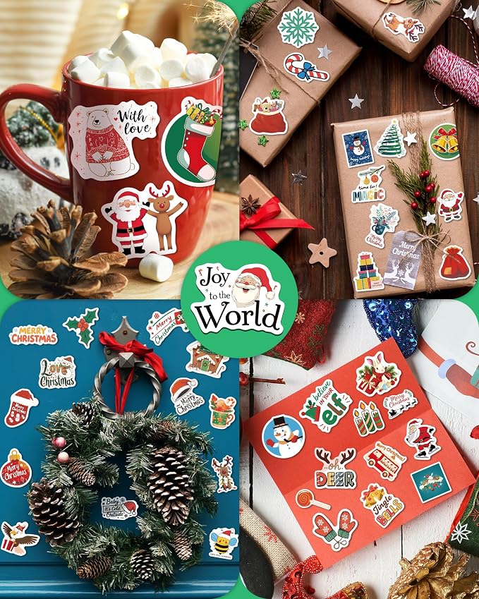 300 PCS Christmas Stickers for Kids, Party Favors Stocking Stuffers Gifts | Bulk Christmas Classroom Gifts, Holiday Sticker for Kids Teens Adults, Vinyl Water Bottles Stickers, Xmas Crafts Treats