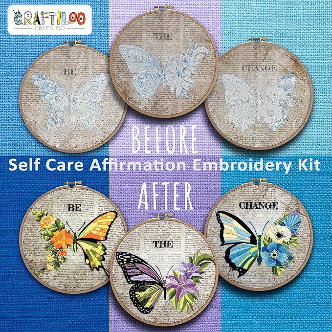 Butterflies Embroidery Kits for Adults - Stamped Beginner Hand Embroidery