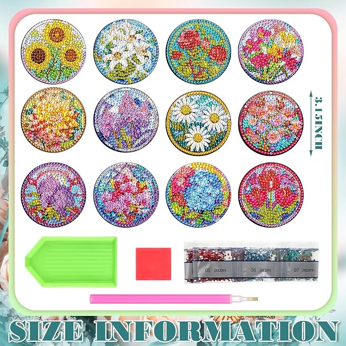 Zonon 12 Pcs Diamond Art Magnets for Refrigerator, Floral Diamond Painting | Pre-made Flower Designs for Fridge Decor, Colorful Floral Craft Kits for Adults, Strong Magnetic Stickers for Home