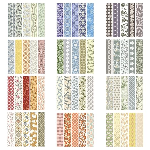 Basic Patterns Washi Tape Set 60 Rolls Geometric Elegance Decorative Skinny Masking Tapes for Arts, DIY Crafts, Journals, Planners, Scrapbook, Wrapping (Bygone Days)
