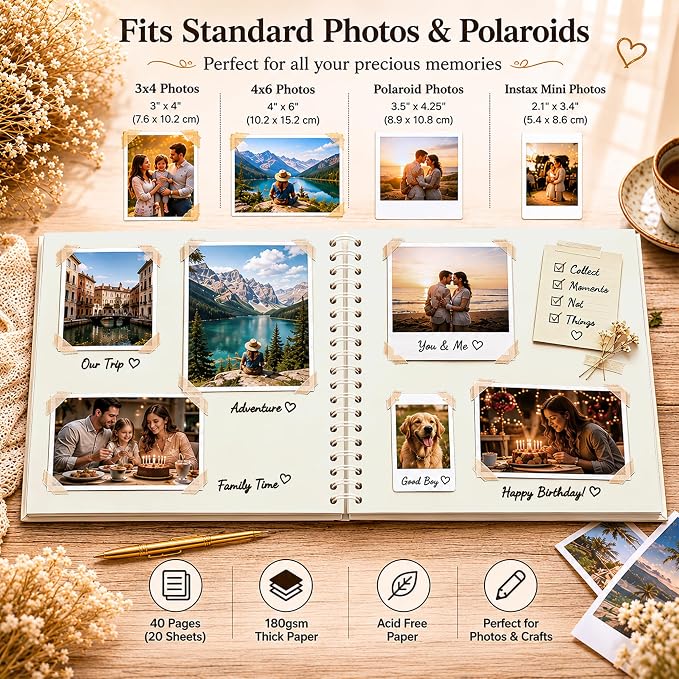10x10 Inch DIY Scrapbook Album 40 Pages (20 Sheets), Hardcover Kraft Paper