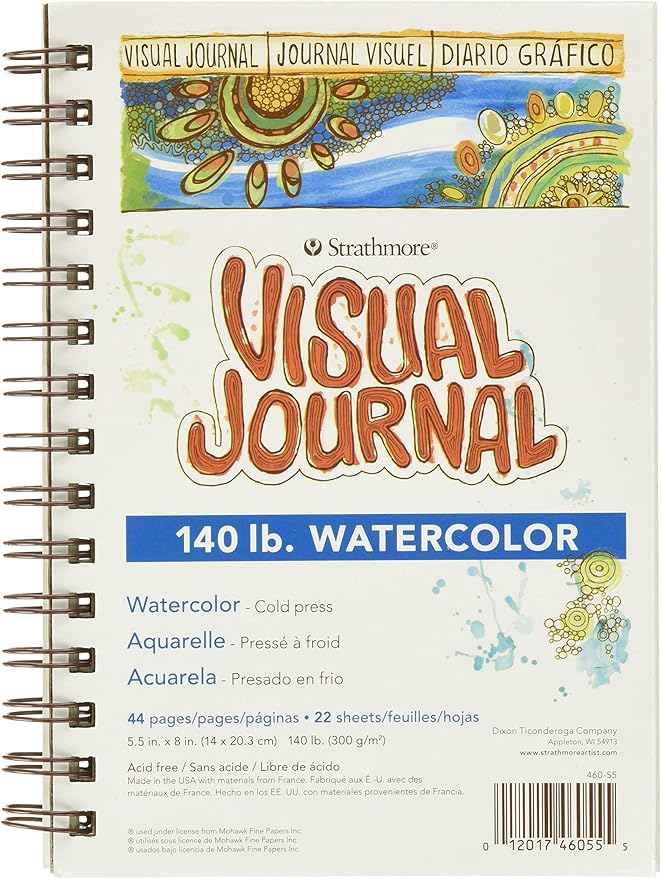 Strathmore Wire Bound Visual Journal, 140 lb. Cold Press Watercolor Paper, 5.5 X 8 inches, White, 22 Sheets (460-55)