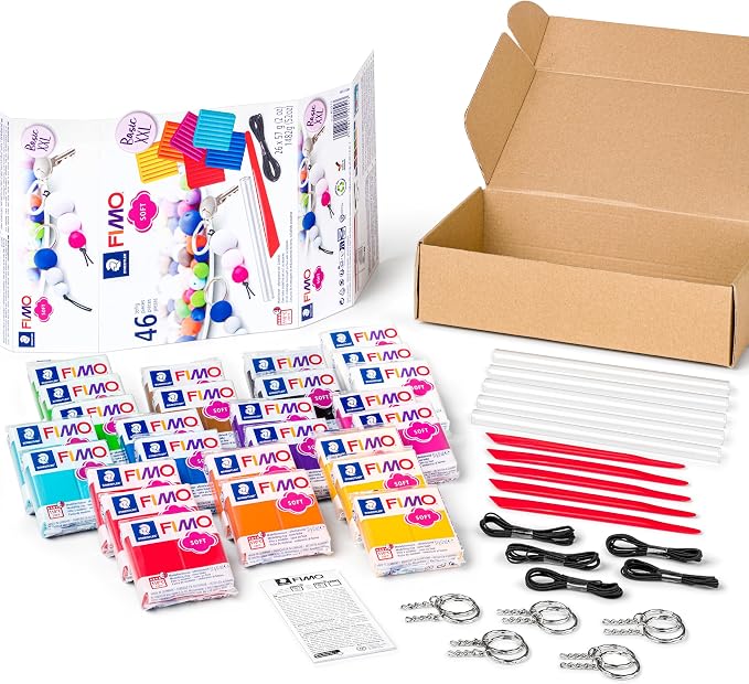 STAEDTLER 8023 15 FIMO Soft Oven-Hardening Polymer Modelling Clay - Basic XXL Kit, Assorted Colours (Pack of 26 x 57g Blocks & 20 x Accessories)