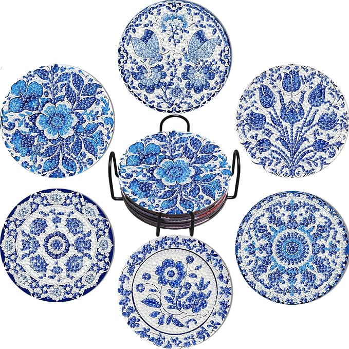 6 Pack Diamond Art Coasters Kits for Adults - Diamond Painting Coasters Kit