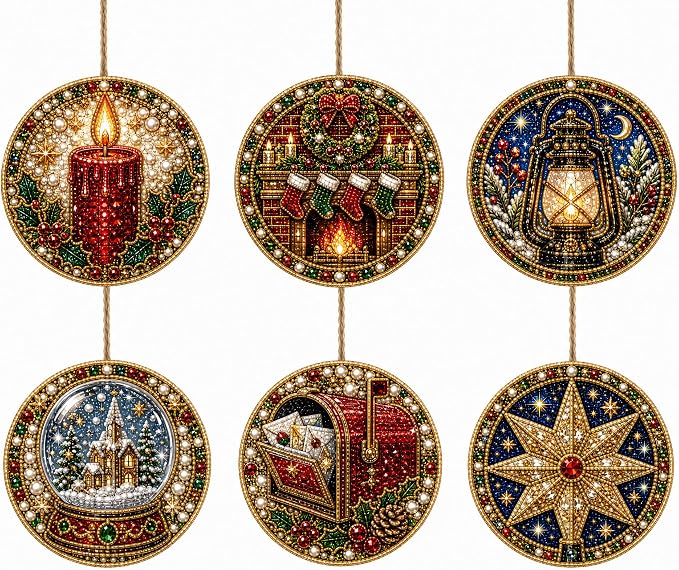 6PCS Christmas Wooden Ornaments DIY Pearl Diamond Painting Kit 05