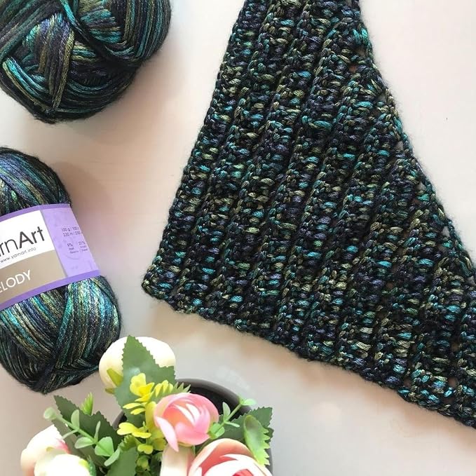 YarnArt Melody Variegated Chainette – Metallic Sheen Fiber for Knitting, Crochet & Embroidery, 100g (3.5 oz) Skein, 230m (251 yd), Premium Blend of 70% Polyamide 21% Acrylic 9% Wool (906)
