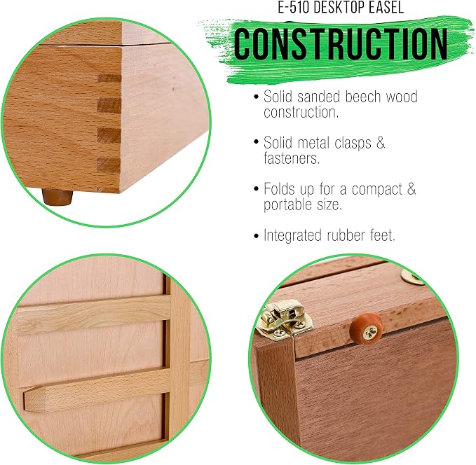 U.S. Art Supply Solana Adjustable Wood Art Easel, Portable Beechwood