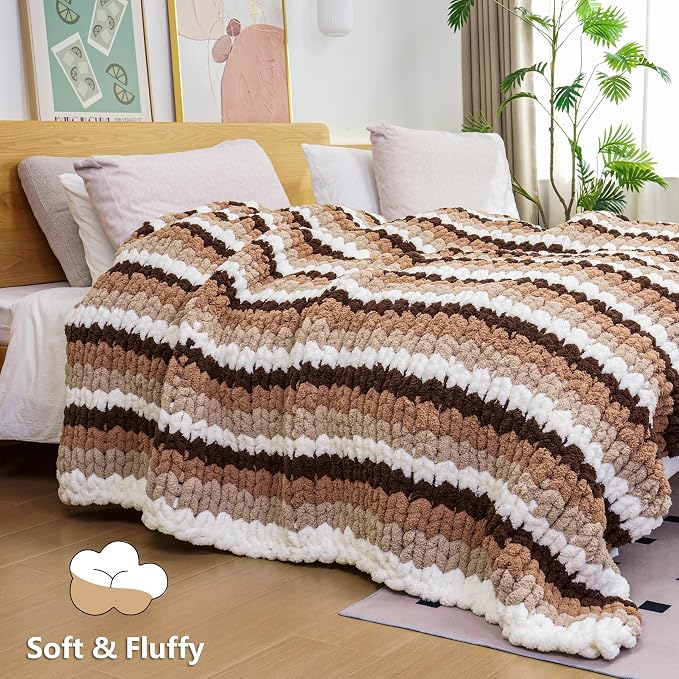Cozyful Chunky Yarn for Hand Knitting - #10 Chunky Chenille Yarn, Jumbo Big Thick Chunky Yarns for Crocheting, Super Bulky Chunky Knit Blanket Yarns, 8 Skein (22yd, 8oz/Skein), Khaki & Coffee