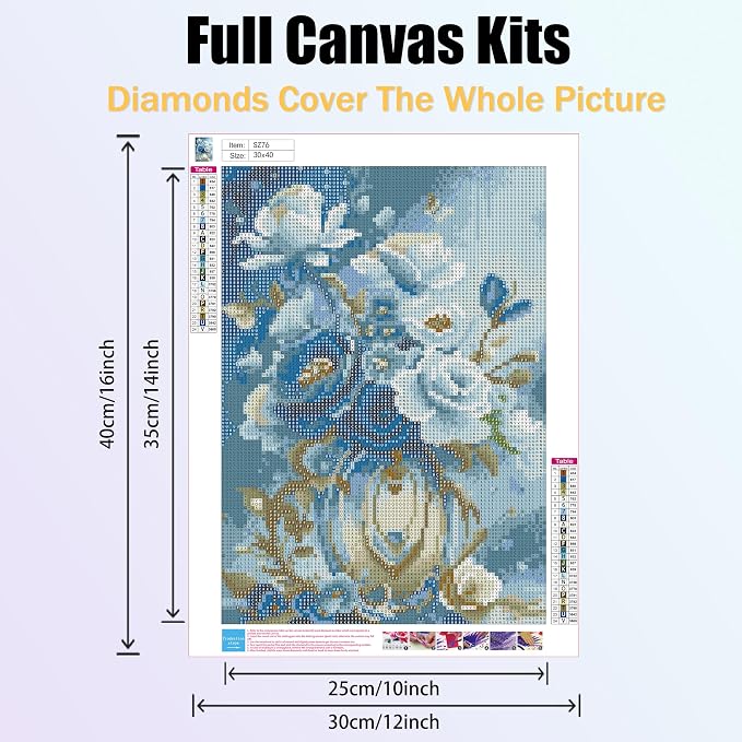 Ycydilirab Flowers Diamond Art Kits for Adults- 5D Diamond Painting for Adults Flowers, DIY Gem Painting Perfect for Relaxation and Home Wall Decor 12x16inch