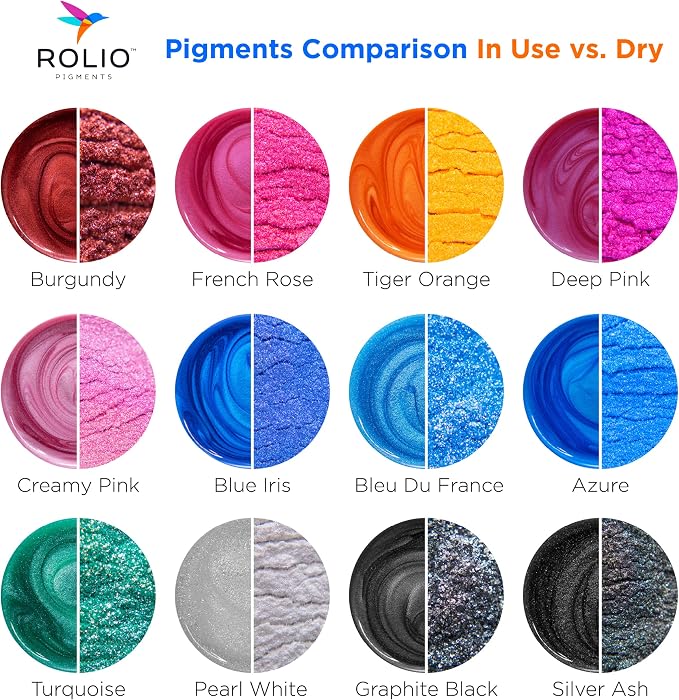 Rolio - Mica Powder Color Pigment Set - Original Set, 5g, 24 Bags | Pearlescent Color Pigments for Epoxy Resin, Soap Making, Candles, Slime, Nail Art, Paint, and DIY Crafts