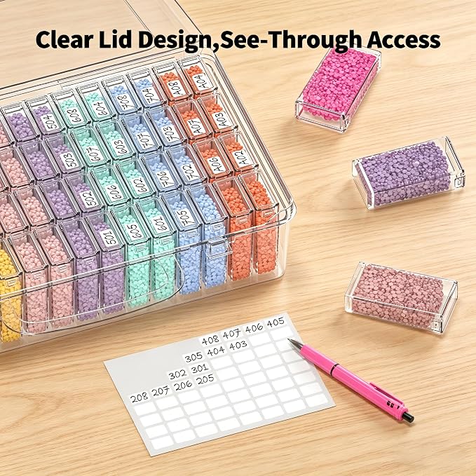 64 Grids Diamond Painting Storage Containers, Portable Transparent Bead Organizer Box with Snap Lid | Dust-Proof Diamond Art Drill Container for DIY Crafts, Jewelry, and Small Accessories
