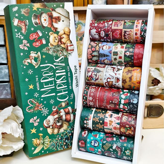 27 Rolls Christmas Vintage Washi Tape Set - Retro Holiday Decorative Tapes with Snowman, Santa, Christmas Tree Designs - DIY Craft Supplies for Scrapbooking, Journaling, Gift Wrapping