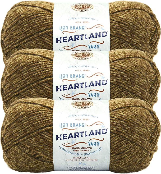 Lion Brand Yarn, Heartland Crochet Yarn, Joshua Tree, Green, 3 Pack