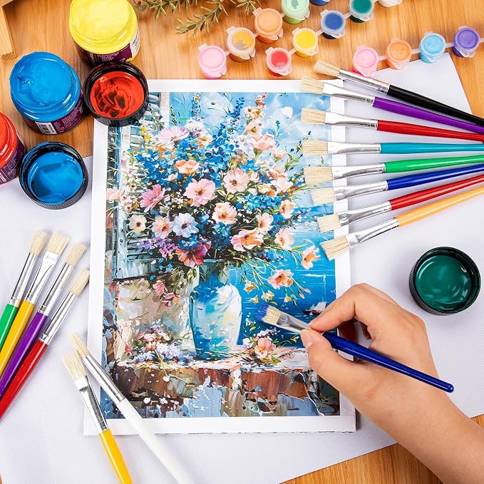 Kids Paintbrushes Set, 42 Pcs Assorted, Easy Hold and Clean Toddler Brushes, Preschool Bulk for Acrylic Oil Watercolor Washable Paint Kit