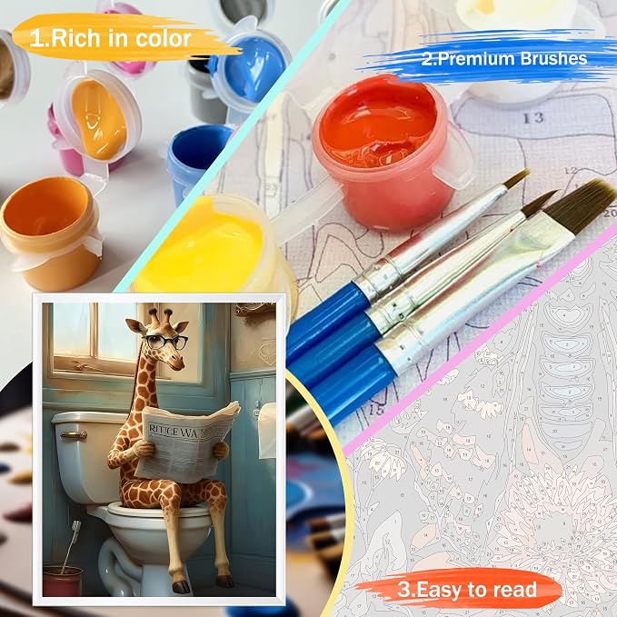 Yunruily Paint by Numbers Kits for Adults - Giraffe Adult Paint by Number Kits on Canvas,Paint by Number Adult for Gifts Home Wall Decor 16x20inch