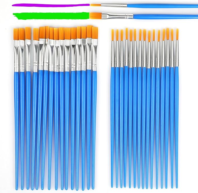 Halobios Paint Brushes Set for Acrylic Painting, 15 Pcs Flat and 15 Pcs Round Art Paint Brush Acrylic Painting Brush, Paint Brushes for Kids Adults Oil Watercolor Rock Painting Body Face Nail Art