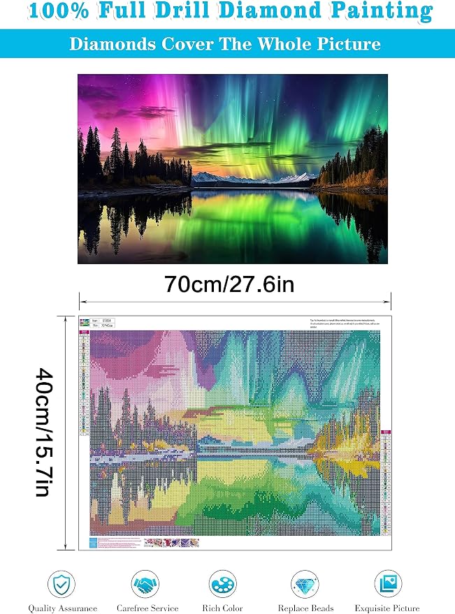 5D Diamond Art Kits for Adults Large Size Diamond Painting Kit 27.6x15.8in | Large Northern Lights Diamond Art Kit for Adult, DIY Full Drill Big Size Aurora Diamond Dots Gem Art Kits for Home Decor Gift
