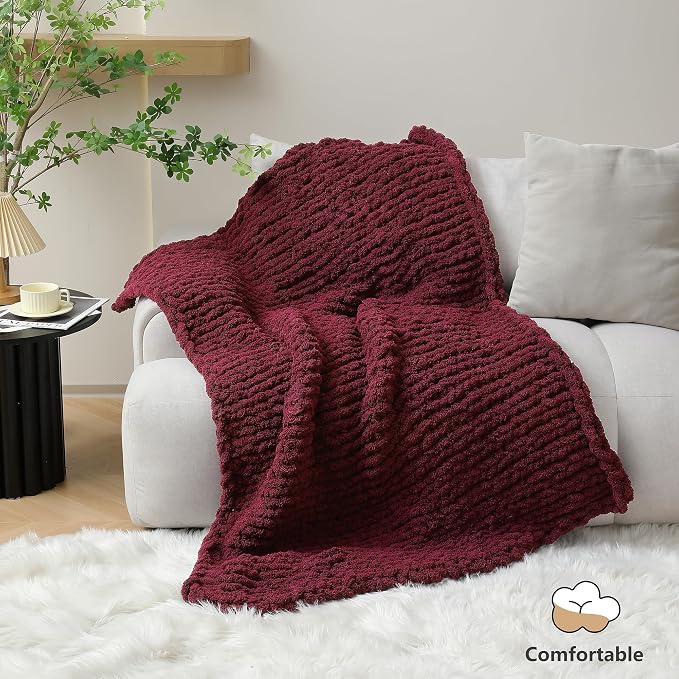 Cozyful Chunky Yarn for Hand Knitting - #10 Chunky Chenille Yarn, Jumbo Big Thick Chunky Yarns for Crocheting, Super Bulky Chunky Knit Blanket Yarns, 8 Skein (22 yds 8 oz Each Skein), Burgundy