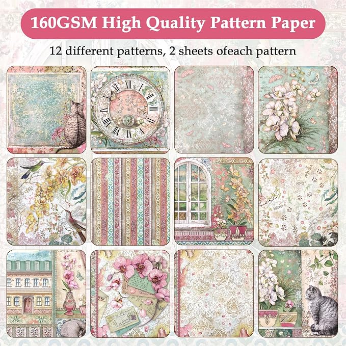 24 Sheets 6"x6" Scrapbook Paper Single-Sided Pattern Decorative Paper